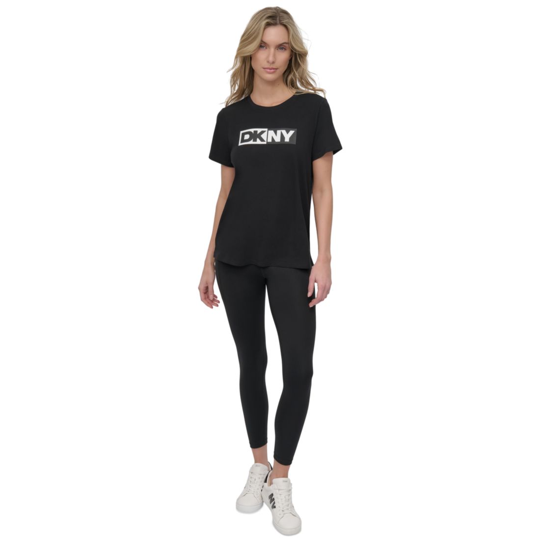Dkny Sport Women's Colorblocked-Logo Crewneck T-Shirt - Azalea/ Black