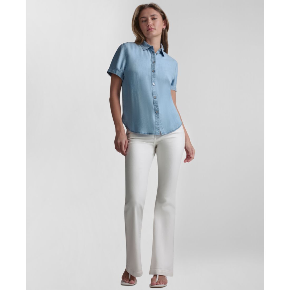 Dkny Jeans Petite Rolled Short-Sleeve Button-Up Shirt