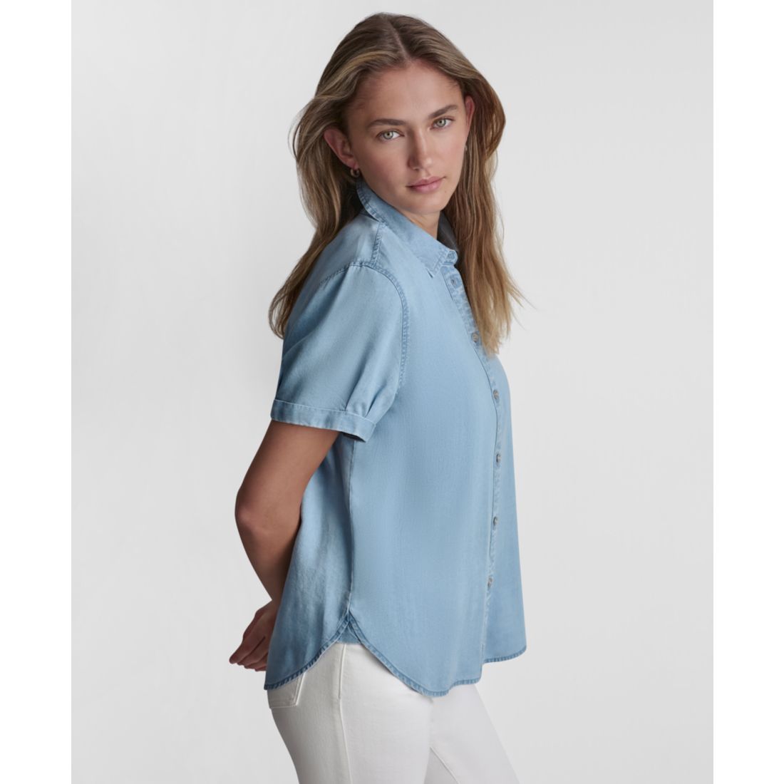 Dkny Jeans Petite Rolled Short-Sleeve Button-Up Shirt
