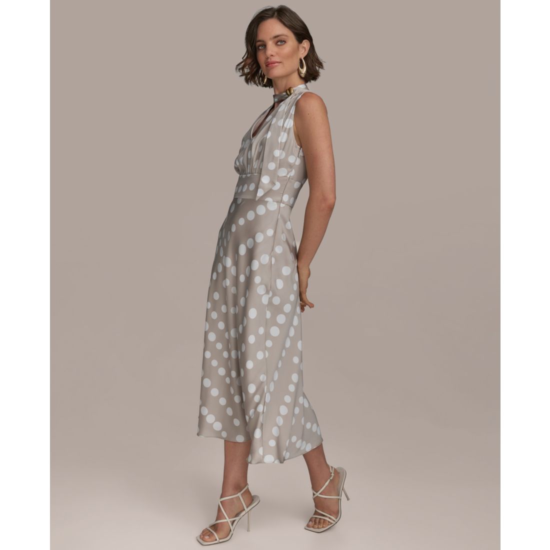 Donna Karan New York Women's Dot-Print Tie-Neck A-Line Dress