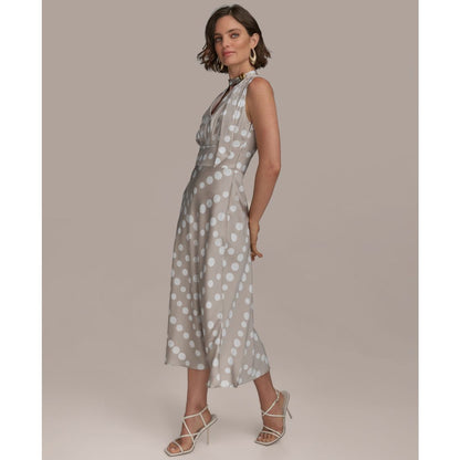 Donna Karan New York Women's Dot-Print Tie-Neck A-Line Dress