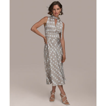 Donna Karan New York Women's Dot-Print Tie-Neck A-Line Dress
