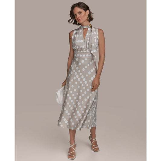 Donna Karan New York Women's Dot-Print Tie-Neck A-Line Dress