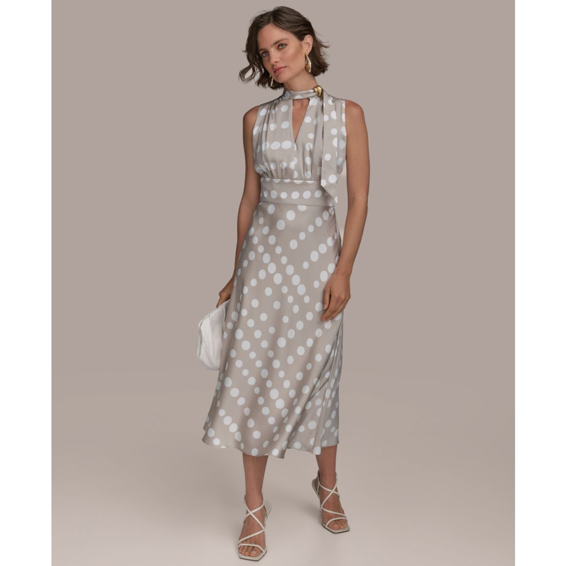 Donna Karan New York Women's Dot-Print Tie-Neck A-Line Dress