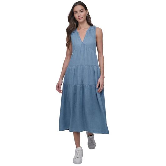 Dkny Jeans Women's Sleeveless Tiered Midi Dress