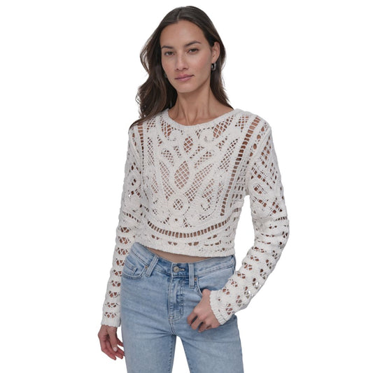 Dkny Jeans Women's Cotton Crochet Sweater