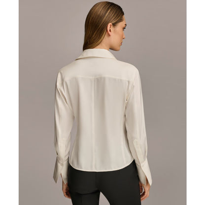 Donna Karan New York Women's Button Front Point Hem Top, Regular & Petite Sizes