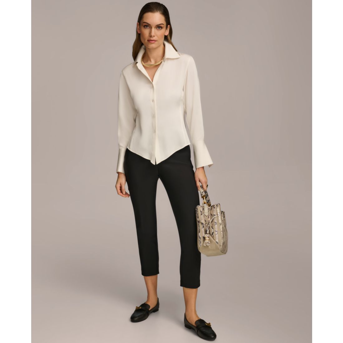 Donna Karan New York Women's Button Front Point Hem Top, Regular & Petite Sizes