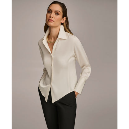 Donna Karan New York Women's Button Front Point Hem Top, Regular & Petite Sizes