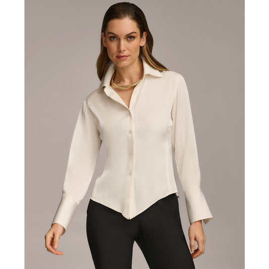 Donna Karan New York Women's Button Front Point Hem Top, Regular & Petite Sizes