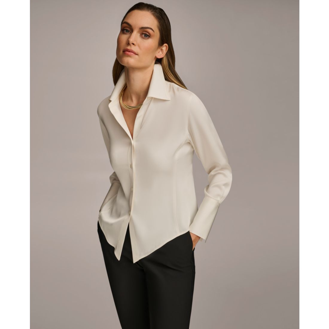 Donna Karan New York Women's Button Front Point Hem Top, Regular & Petite Sizes