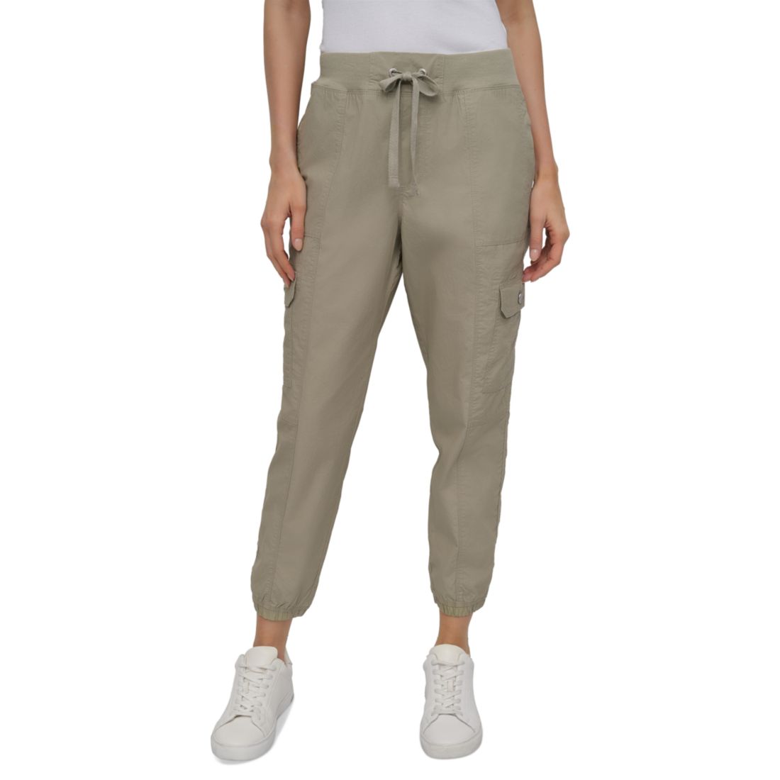 Dkny Sport Women's Cotton Ribbed-Waist Jogger Cargo Pants