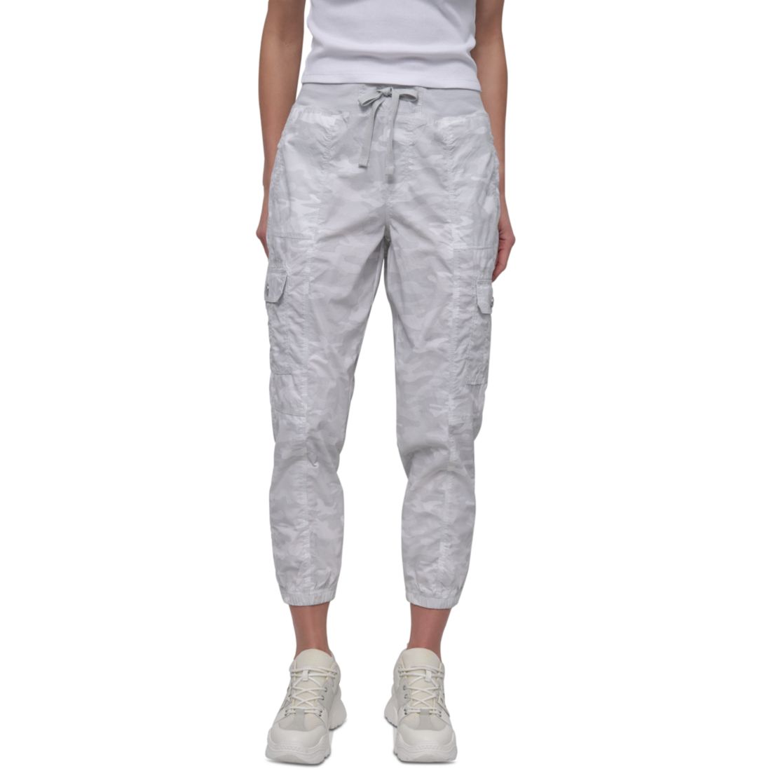 Dkny Sport Women's Cotton Ribbed-Waist Jogger Cargo Pants