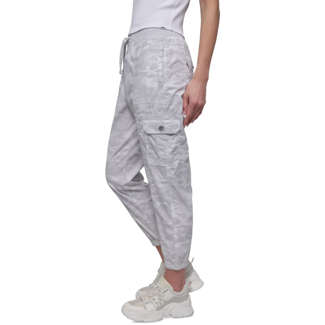 Dkny Sport Women's Cotton Ribbed-Waist Jogger Cargo Pants