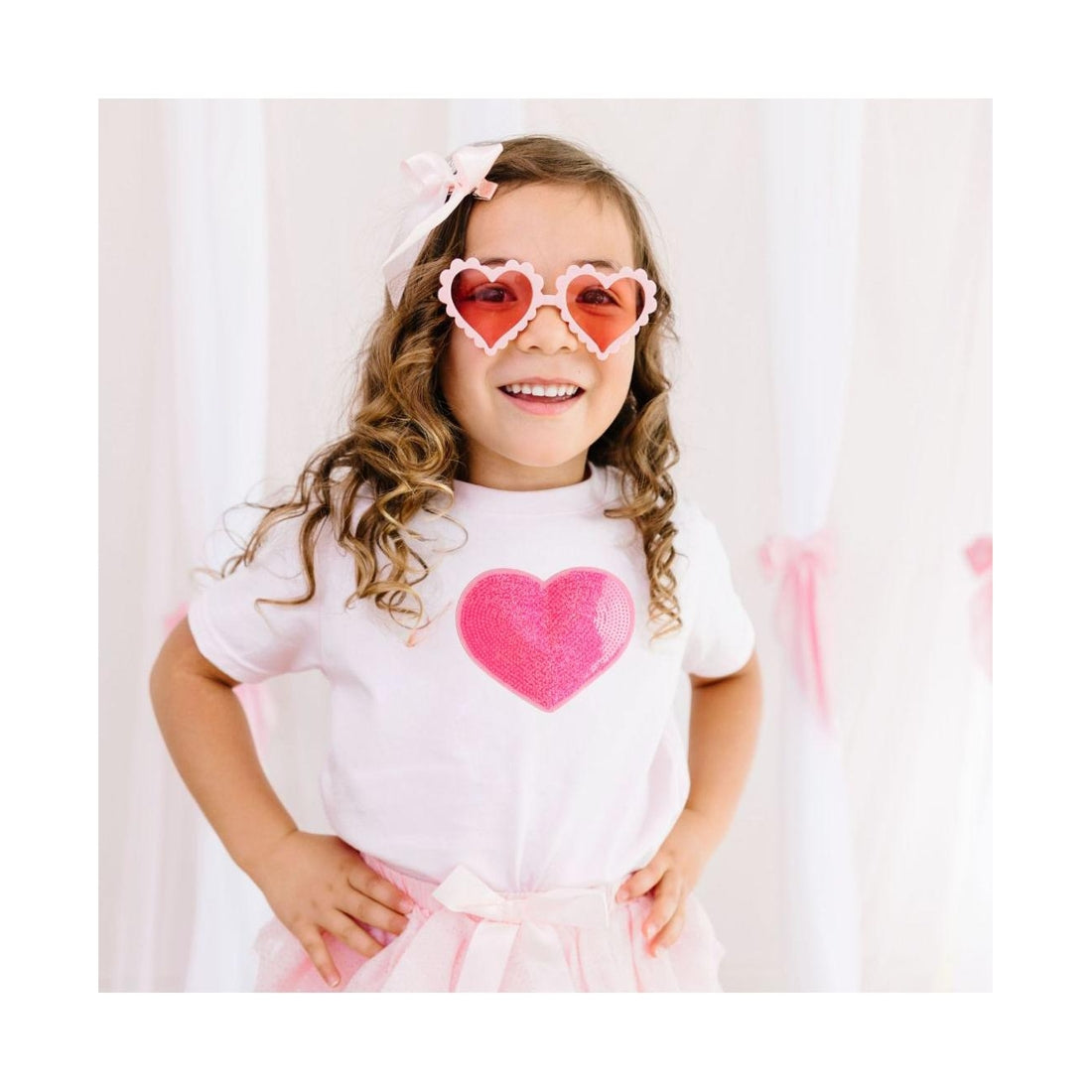 Sweet Wink Toddler Girls Heart Sequin Patch Short Sleeve T-Shirt