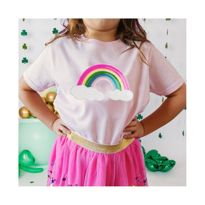 Sweet Wink Baby Girls Rainbow Sequin Patch Short Sleeve T-Shirt