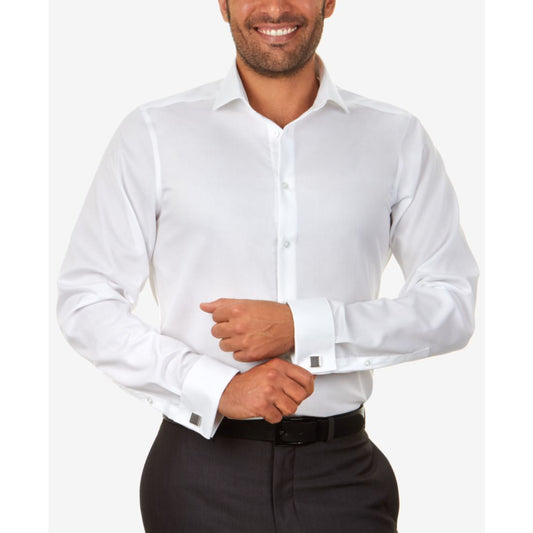 Calvin Klein Men's Slim-Fit Non-Iron Herringbone French Cuff Dress Shirt