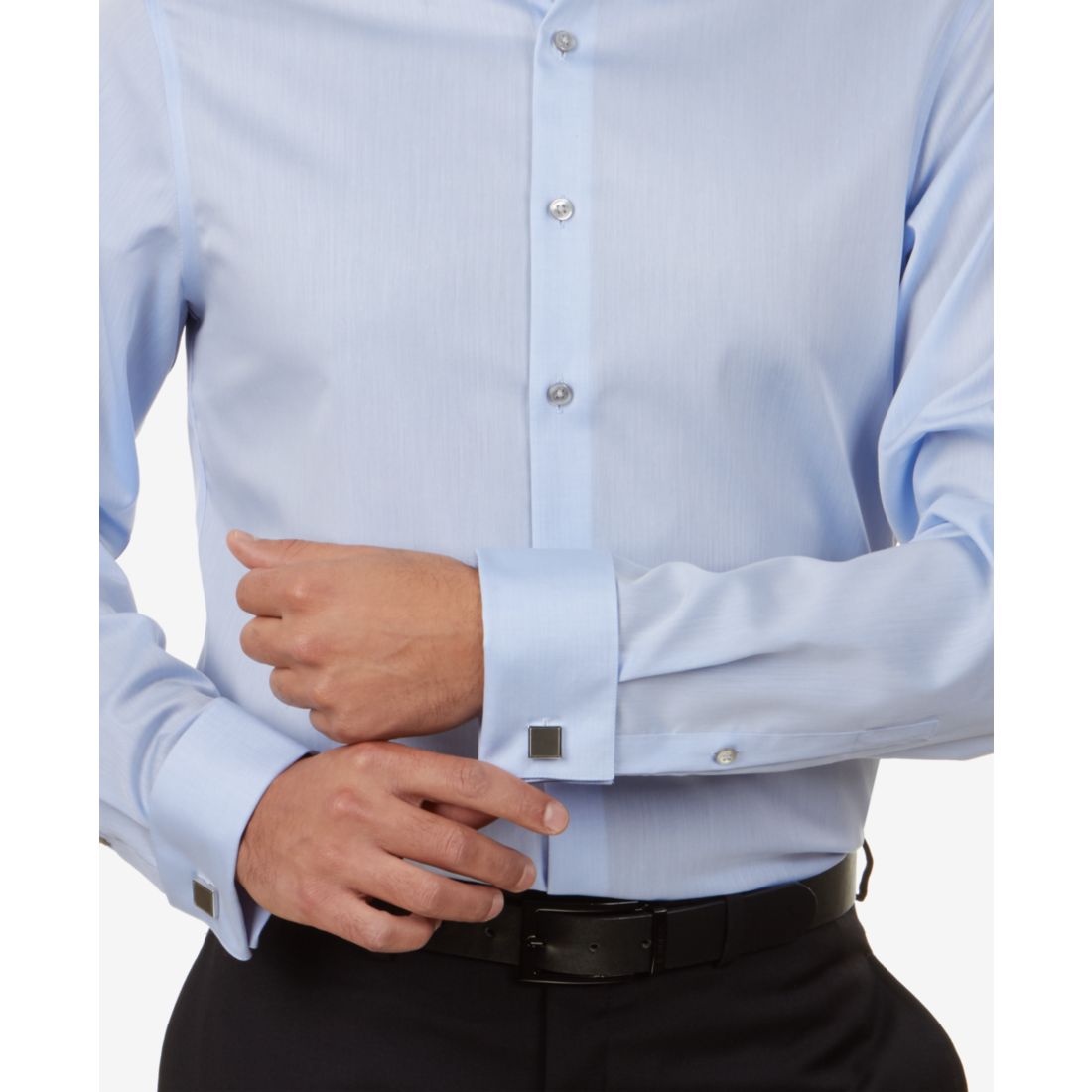 Calvin Klein Men's Slim-Fit Non-Iron Herringbone French Cuff Dress Shirt