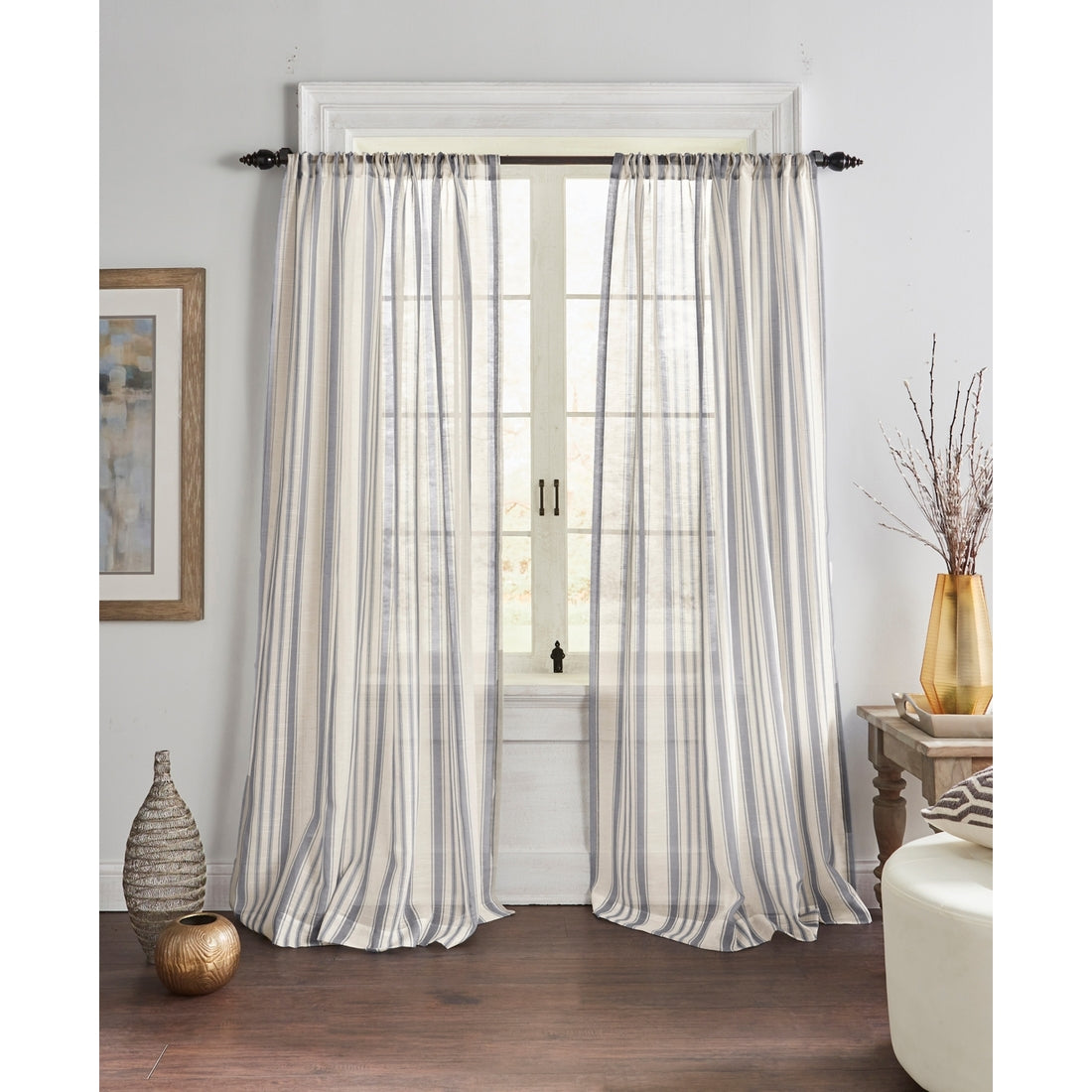 Elrene Home Fashions Hampton Stripe Sheer Window Curtain