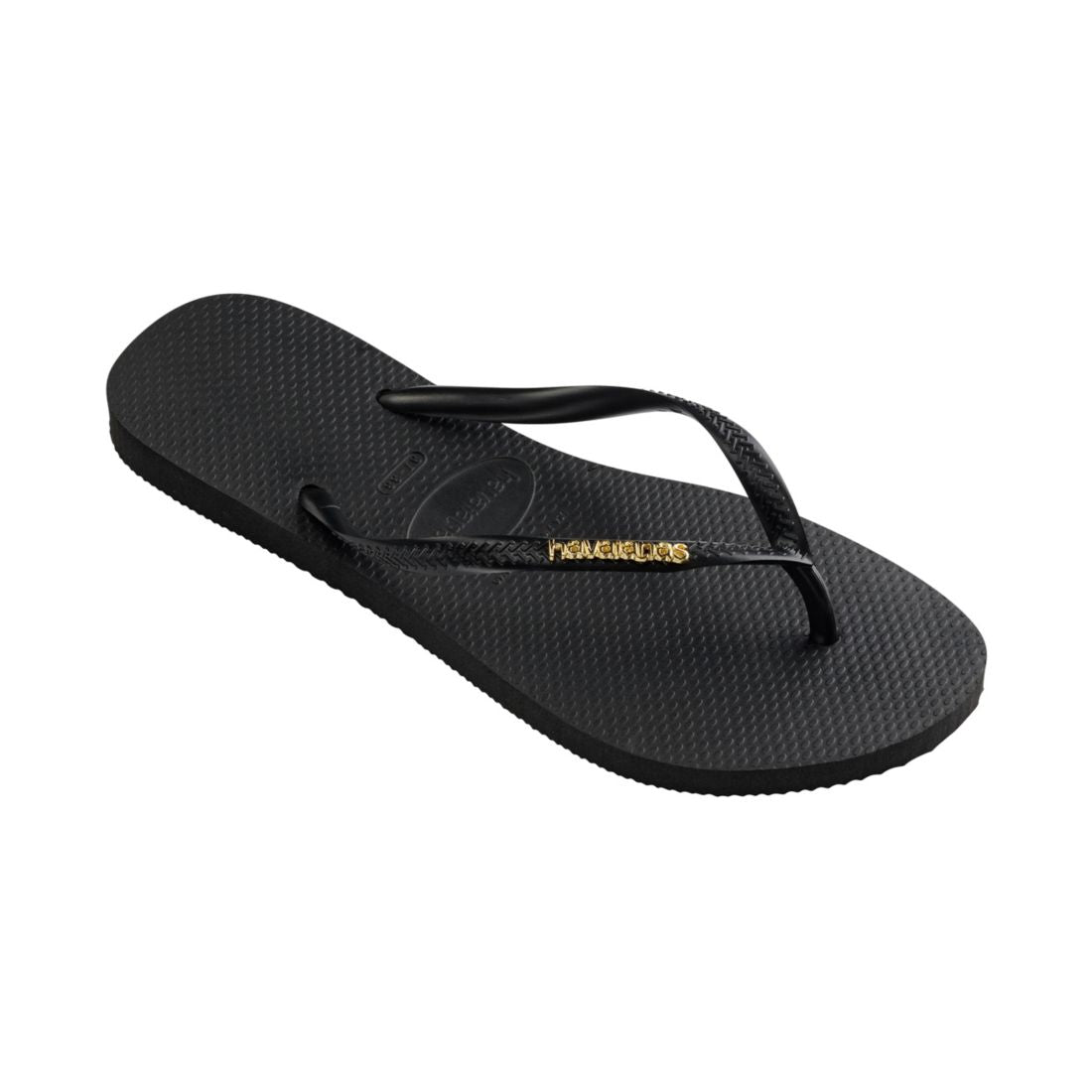 Havaianas Women's Slim Logo Metallic Slip On Sandals - Black, Golden