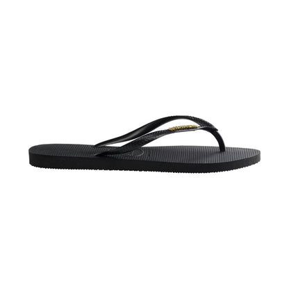 Havaianas Women's Slim Logo Metallic Slip On Sandals - Black, Golden