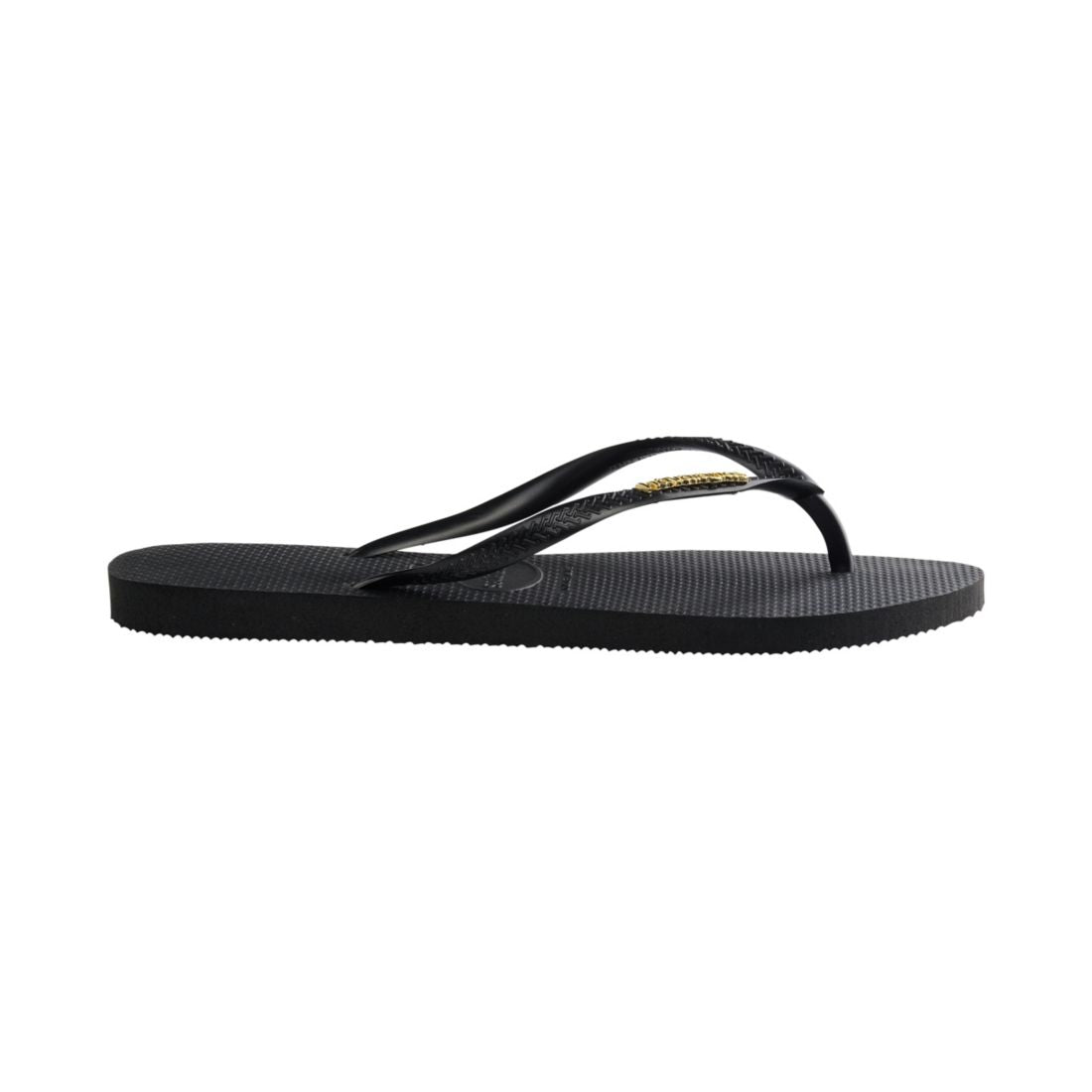 Havaianas Women's Slim Logo Metallic Slip On Sandals - Black, Golden
