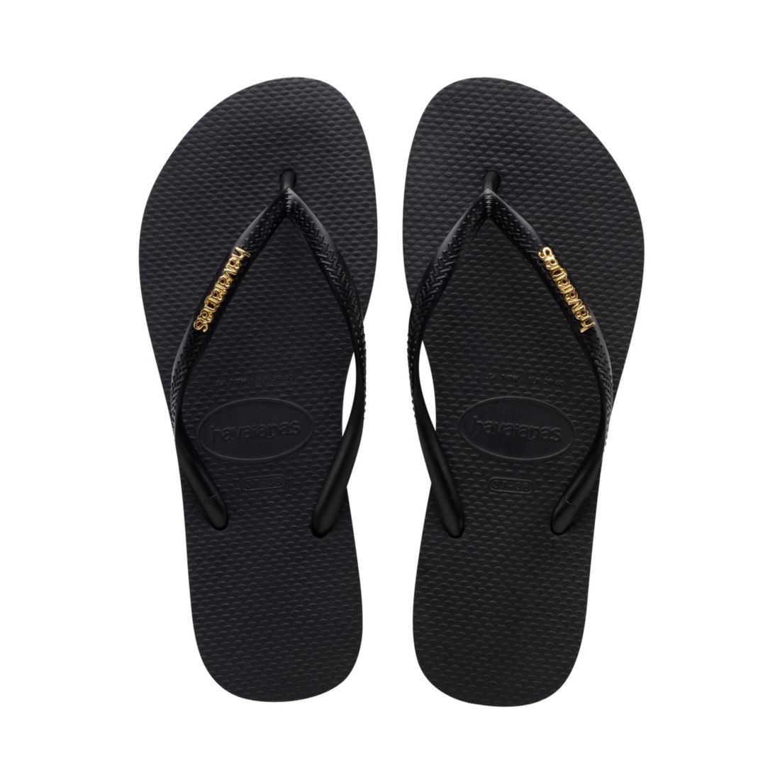 Havaianas Women's Slim Logo Metallic Slip On Sandals - Black, Golden