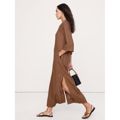 Women's Linen Scoop-Neck Maxi Dress