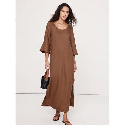 Women's Linen Scoop-Neck Maxi Dress