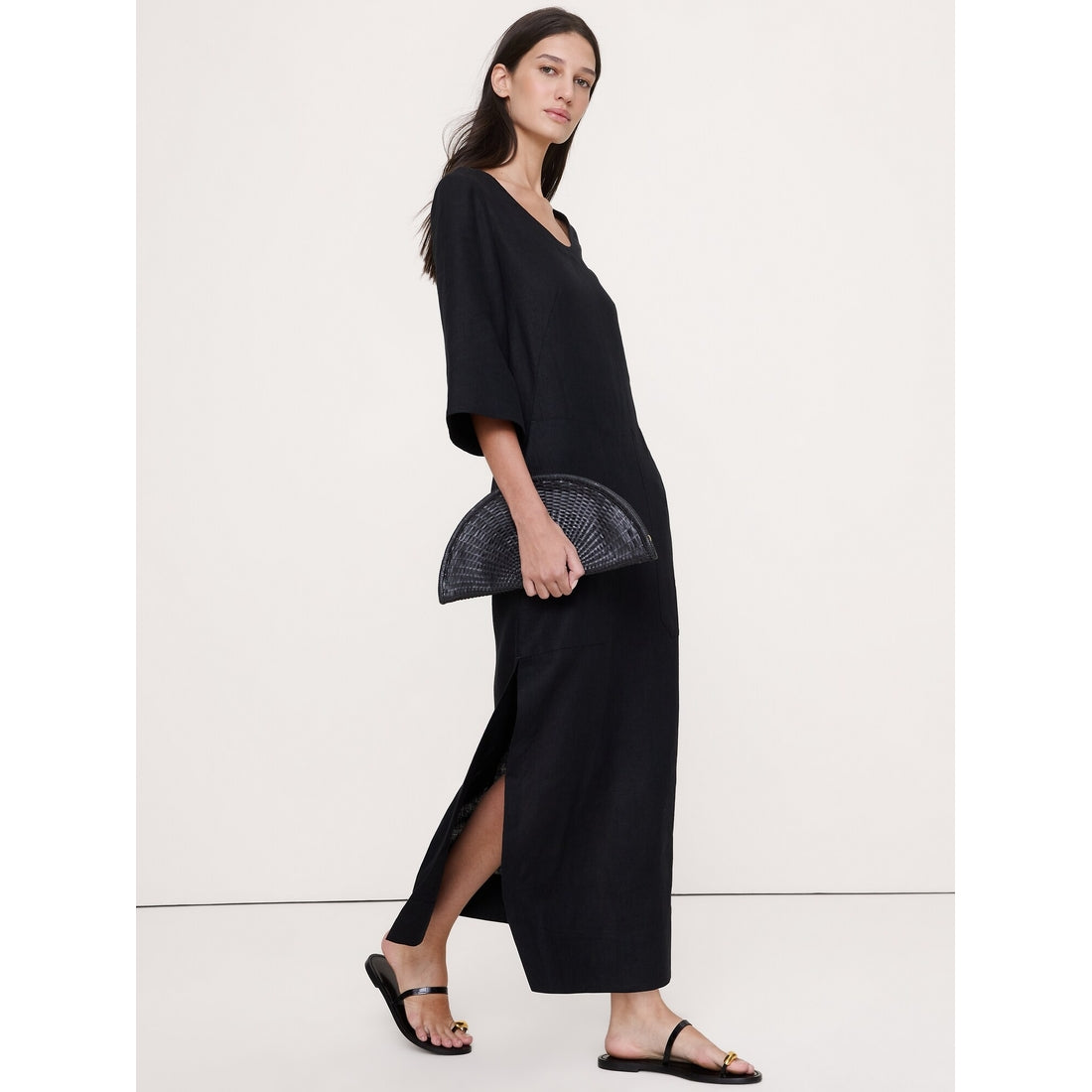 Women's Linen Scoop-Neck Maxi Dress