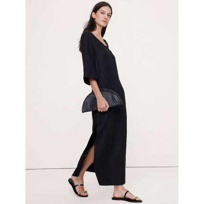 Women's Linen Scoop-Neck Maxi Dress
