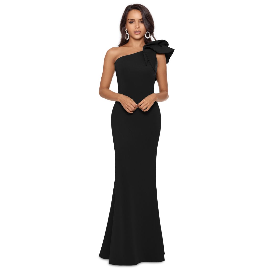 Betsy & Adam Women's One-Shoulder Scuba Crepe Gown