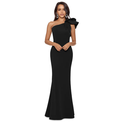 Betsy & Adam Women's One-Shoulder Scuba Crepe Gown