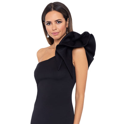 Betsy & Adam Women's One-Shoulder Scuba Crepe Gown
