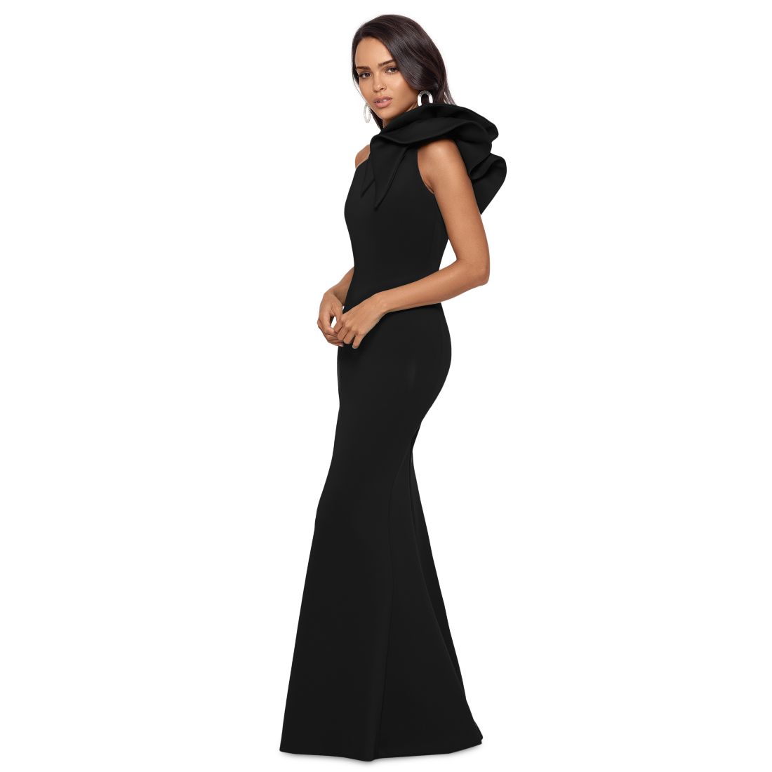 Betsy & Adam Women's One-Shoulder Scuba Crepe Gown