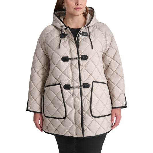 Dkny Plus Size Hooded Toggle-Front Quilted Coat