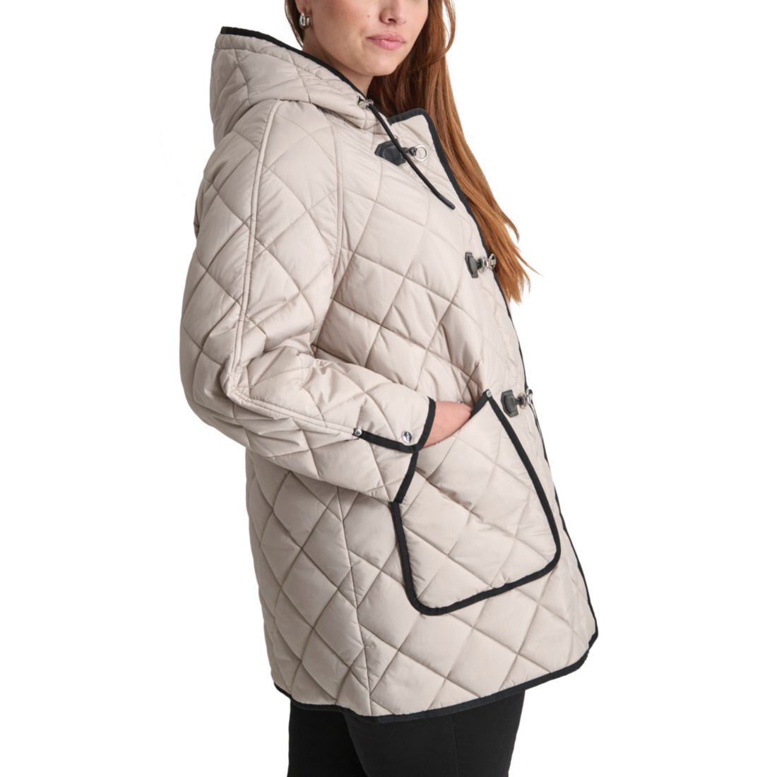 Dkny Plus Size Hooded Toggle-Front Quilted Coat