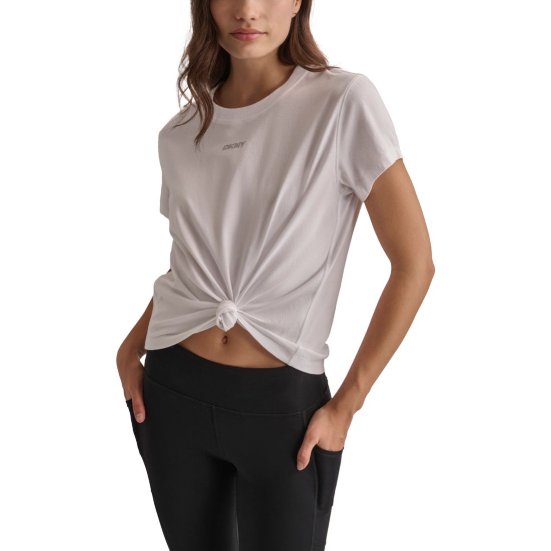 Dkny Sport Women's Cotton Stud Logo Knot-Front T-Shirt