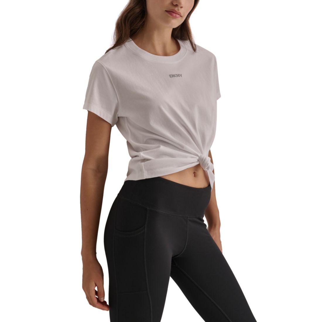 Dkny Sport Women's Cotton Stud Logo Knot-Front T-Shirt