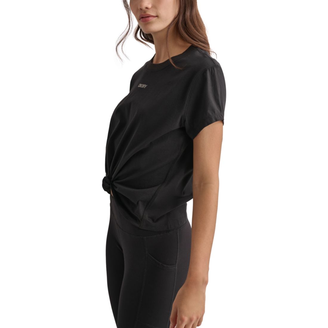 Dkny Sport Women's Cotton Stud Logo Knot-Front T-Shirt