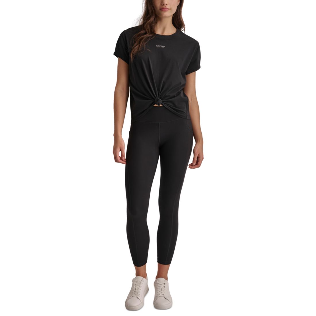 Dkny Sport Women's Cotton Stud Logo Knot-Front T-Shirt