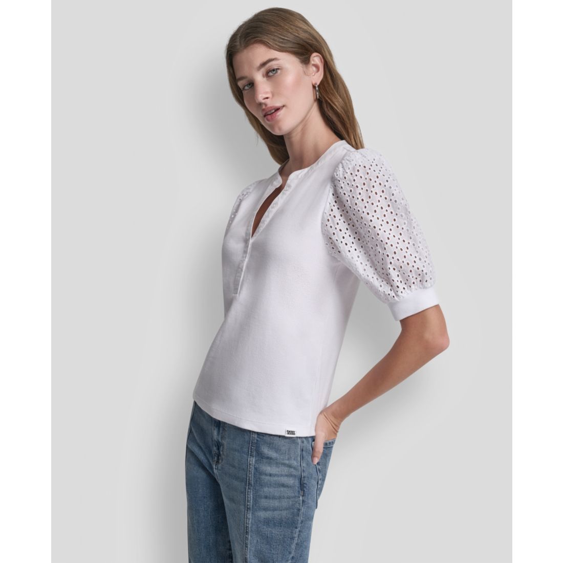 Dkny Jeans Women's Puff-Sleeve Henley Top