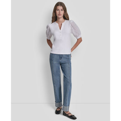Dkny Jeans Women's Puff-Sleeve Henley Top