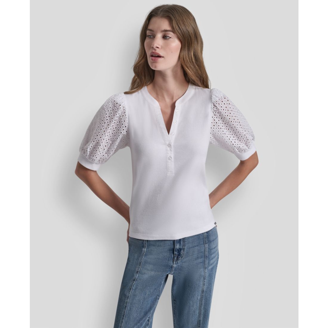Dkny Jeans Women's Puff-Sleeve Henley Top