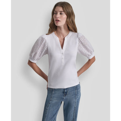 Dkny Jeans Women's Puff-Sleeve Henley Top