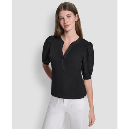 Dkny Jeans Women's Puff-Sleeve Henley Top