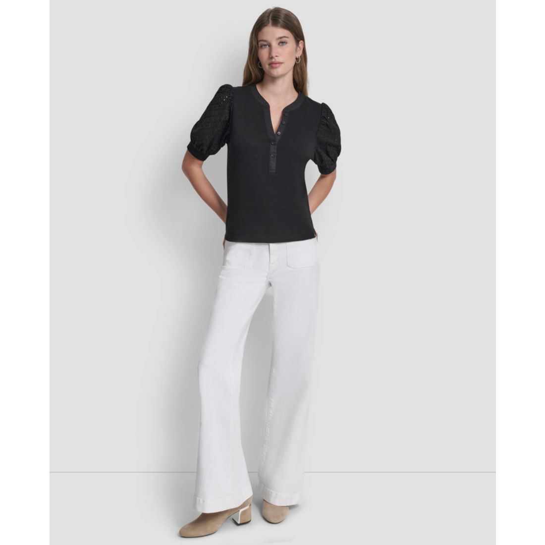Dkny Jeans Women's Puff-Sleeve Henley Top