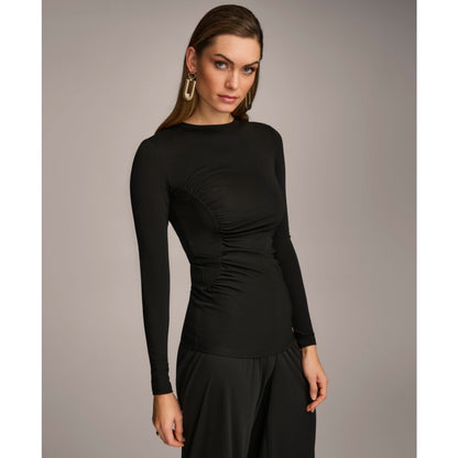 Donna Karan Women's Long Sleeve Ruched-Side Top