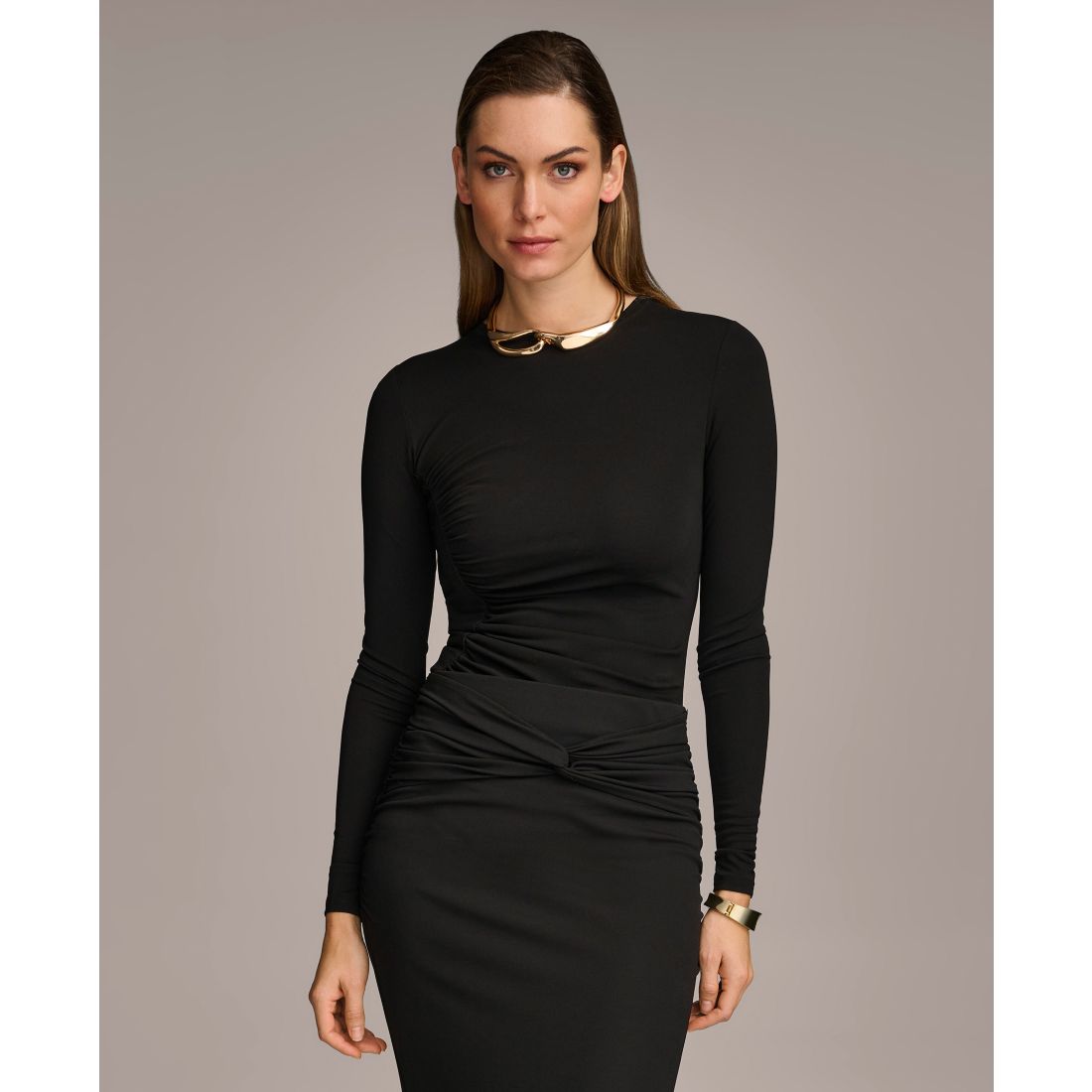 Donna Karan Women's Long Sleeve Ruched-Side Top