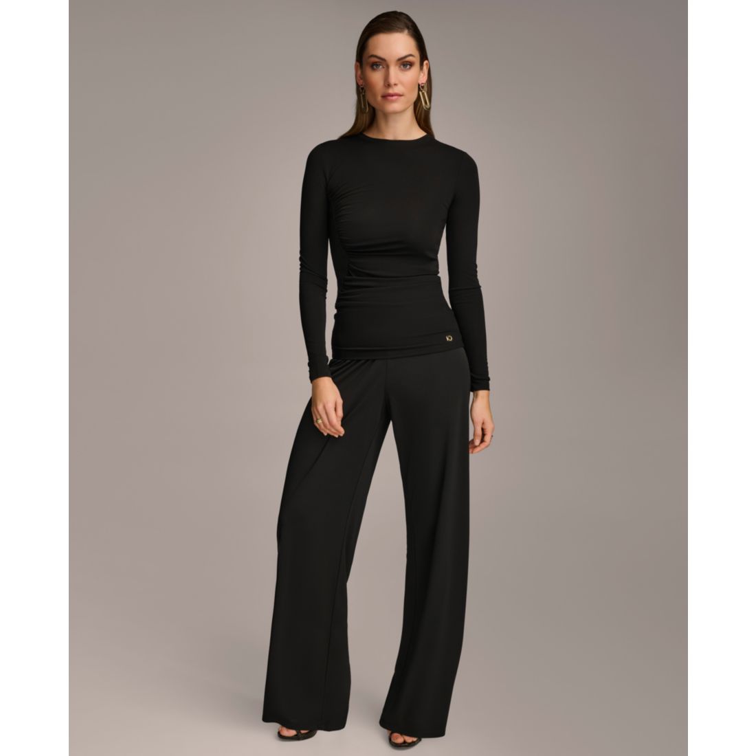 Donna Karan Women's Long Sleeve Ruched-Side Top
